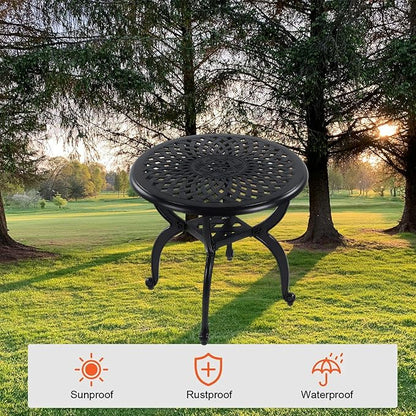 Cast Aluminum Outdoor Side Table, All Weather Round Small Coffee Table for Patio,Park,Lawn,Yard (21" Black)