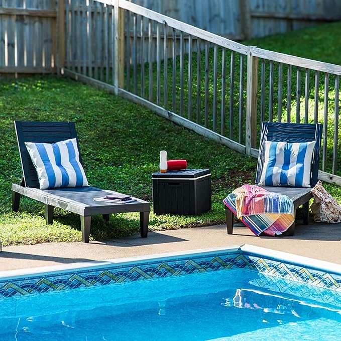 Sunnydaze 5-Position Outdoor Adjustable Chaise Lounge Chair - UV- and Weather-Resistant Polypropylene Resin - Wood-Look Design - Black - Set of 2