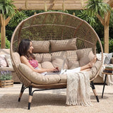 NICESOUL® Double Egg Chair Indoor Outdoor Stationary Oversized Thicken Padded Cushions, 2 Person Egg Loveseat Chair - Photo 1