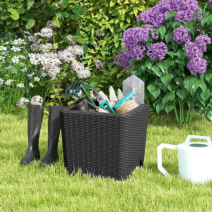 Giantex 11.5 Gallon Deck Box, Outdoor Side Table with Removable Lid, Faux Wicker-Woven, 330Lbs Capacity - Photo 7