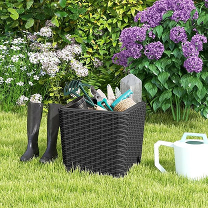 Giantex 11.5 Gallon Deck Box, Outdoor Side Table with Removable Lid, Faux Wicker-Woven, 330Lbs Capacity, Outside Waterproof Storage Box, Resin Rattan Small Coffee Table for Patio Poolside (Black)