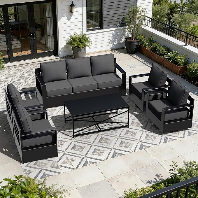 Outdoor Aluminum Furniture Set, 6-Piece Patio Conversation Set, 2 Swivel Chairs, 2 Chairs, 1 Sofa and 1 Table - Photo 2