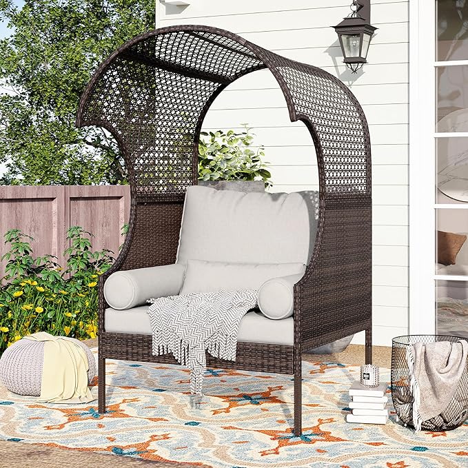 PHI VILLA Outdoor Wicker Egg Chair, Oversized Lounge Chair with Cushion, Large Brown Basket Rattan Chair for Patio - Photo 1