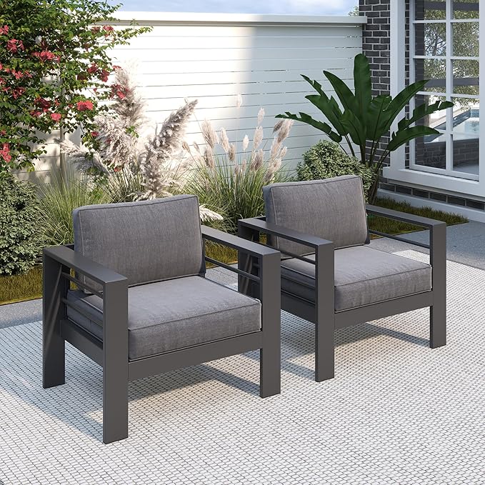 Solaste Patio Furniture Metal Armchair, 2 PCS All-Weather Aluminum Garden Outdoor Contemporary Sofa Chair with Cushions - Photo 1