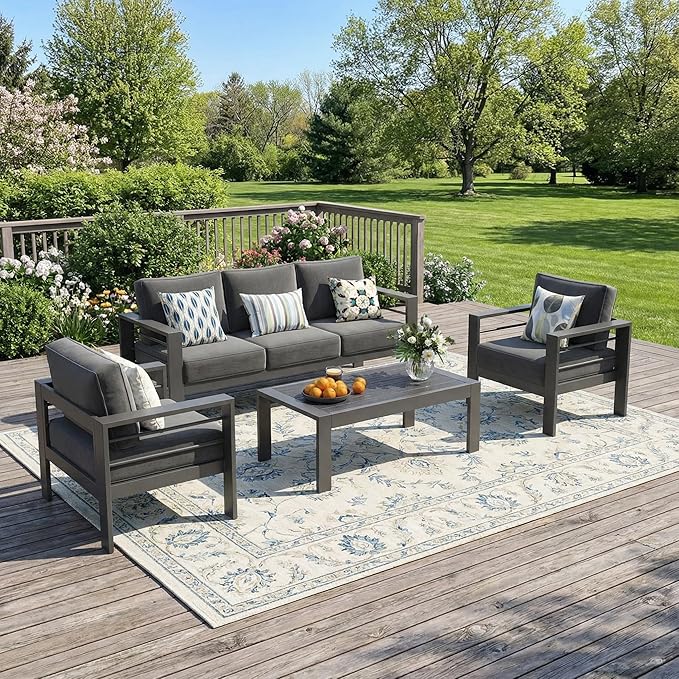 Solaste Aluminum Outdoor Patio Furniture Set, 5 Seats Patio Sectional Sofa with 5" Thick Cushion - Photo 9