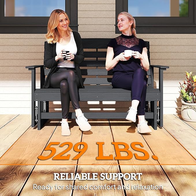 Outsunny 2-Person Outdoor Glider Bench Patio Double Swing Rocking Chair Loveseat w/Slatted HDPE Frame for Backyard - Photo 6
