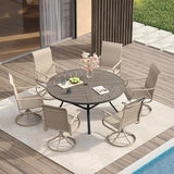 VICLLAX Round Patio Table with Adjustable Umbrella Hole for 6, All Weather Metal Outdoor Dining Table for Lawn Garden - Photo 2