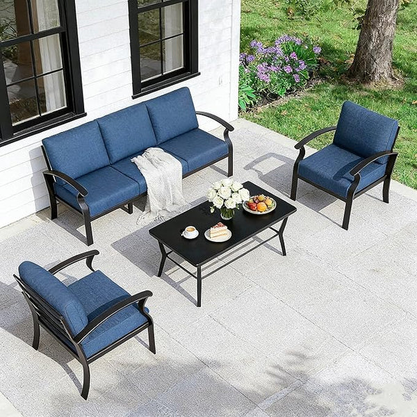Gotland Aluminum Patio Furniture Set with Rectangular Coffee Table - Photo 1