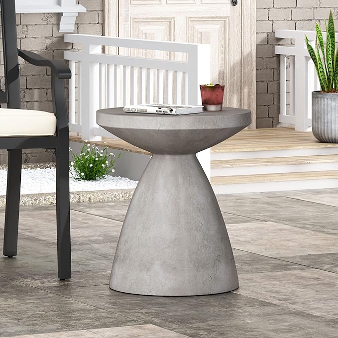 Outdoor Side Table Concrete End Table Faux Stone Small Coffee Tables Patio Garden Stool Plant Stand for Porch, Backyard Silver-Snowman