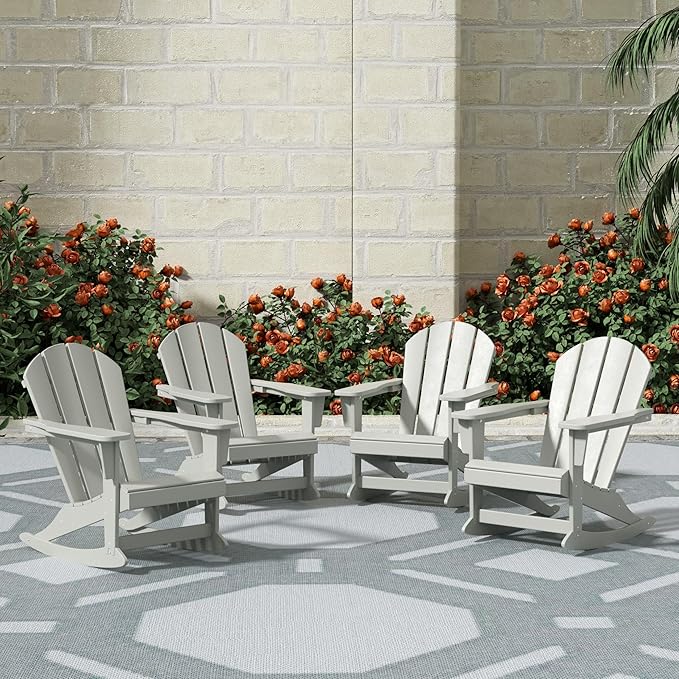 WestinTrends Malibu Outdoor Patio Porch Rocking Adirondack Chair (Set of 4), Sand