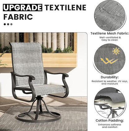 Patio Swivel Chairs Set of 4, Outdoor Dining Chairs with High Back, All-Weather Swivel Rocker Chair for Lawn, Porch or Garden (Padded Dark Grey)