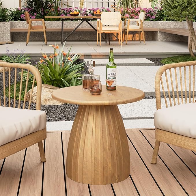 Metal Small Patio Table, Round Outdoor Side Table, Wood Color Outdoor Accent Patio End Table, for Garden, Pool, Deck - Photo 6
