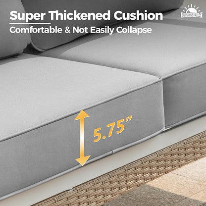 Metal Patio Furniture Loveseat with 5.75" Extra Thick Waterproof Cushion, 2-Seater Deep Seating & High-Back White Outdoor Couch All Weather Outdoor Seating for Gazebo Porch, Light Gray