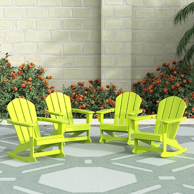WestinTrends Malibu Outdoor Patio Porch Rocking Adirondack Chair (Set of 4), Lime