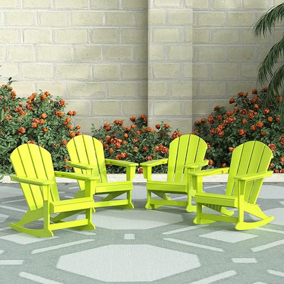 WestinTrends Malibu Outdoor Patio Porch Rocking Adirondack Chair (Set of 4), Lime