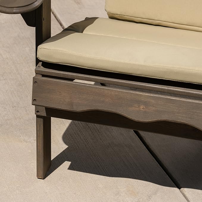 Christopher Knight Home Amenda Outdoor Acacia Wood Folding Adirondack Chairs with Cushions (Set of 4), Gray, Grey + Khaki