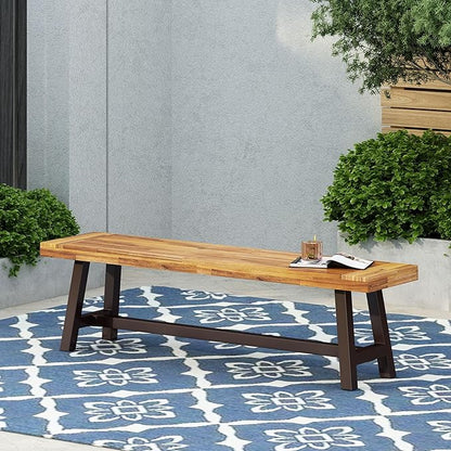 Christopher Knight Home Carlisle Outdoor Acacia Wood and Rustic Metal Bench, Sandblast Finish / Rustic Metal 14. 75 x 63 x 17. 50 inches