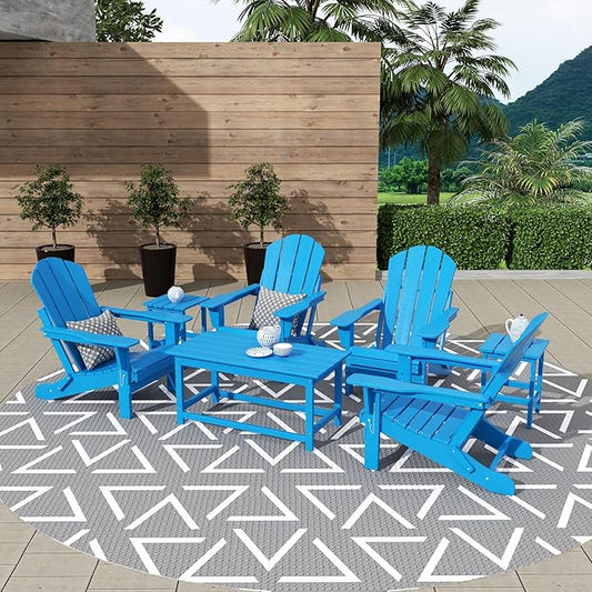 WestinTrends Malibu 3-Piece Set Outdoor Coffee and Side Table for Adirondack Chair, Pacific Blue