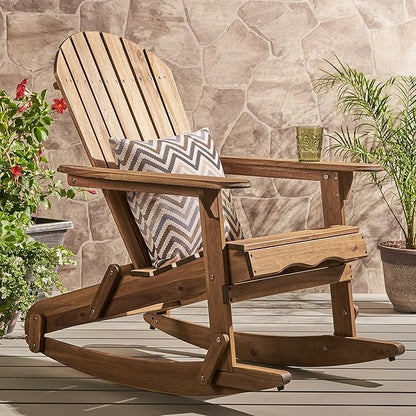 Christopher Knight Home Vayne Acacia Wood Lounge Chair Outdoor, Slatted Adirondack Rocking Chair, Patio Adirondack Chair, Extra Seating for Balcony Backyard Poolside Garden, Weather Resistant, Natural