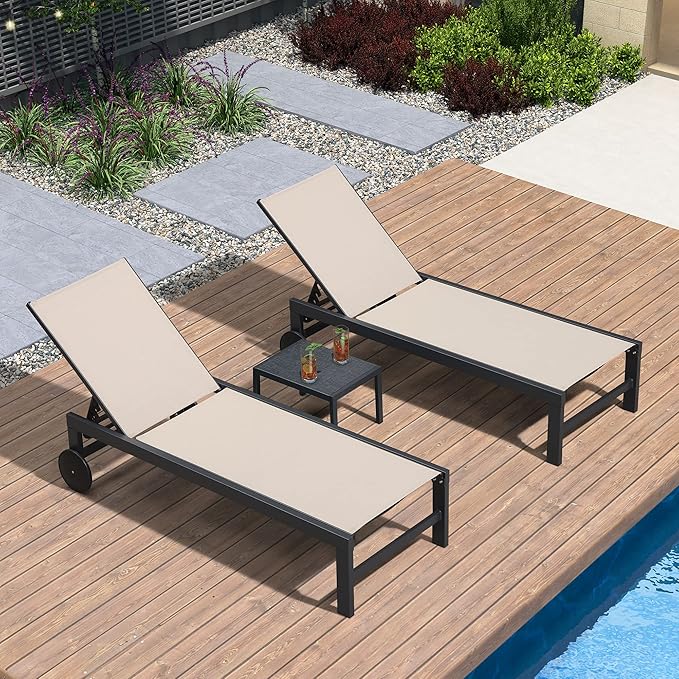 PURPLE LEAF Outdoor Chaise Lounge with Wheels for Outside 2 Pieces Aluminum Patio Lounge Chair with 5 Adjustable - Photo 2