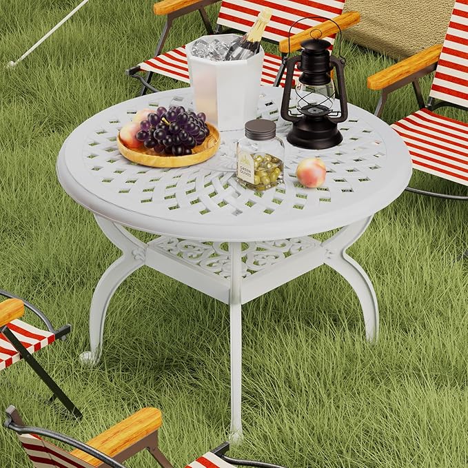 Round Outdoor Coffee Table, Cast Aluminum Side Table with Storage, Indoor End Table - Photo 1