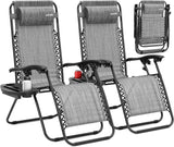 SereneLife Zero Gravity Chairs Set of 2 - Adjustable Steel Mesh Lawn Chairs - Outdoor Lounge Chairs with Detachable Cup - Photo 1