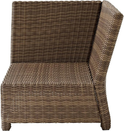 Crosley Furniture Bradenton Corner Outdoor Sectional Chair, Wicker Patio Chairs for Porch, Deck, Backyard, Brown with Gray Cushions