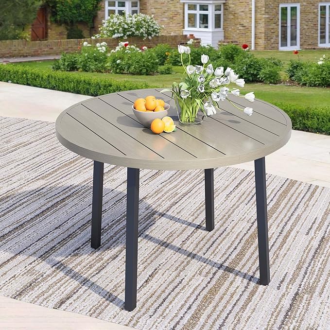 42" Round Patio Dining Table for 4, All-Weather Metal Patio Table with Umbrella Hole - Photo 1