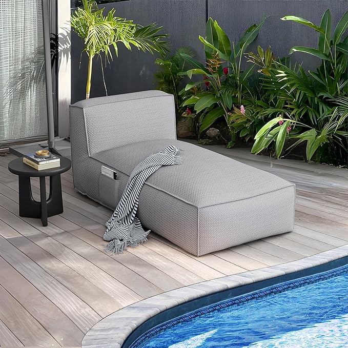 Dineli Chaise Lounge Outdoor Bed Lounger Outdoor Couch Sofa for Pool Comfy Patio Chaise Lounge Foam Filling Bean Bed - Photo 1
