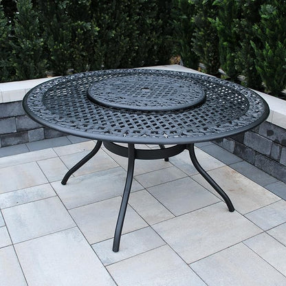 Oakland Living Ornate Outdoor Mesh Aluminum 59-in Black Large Round Patio Dining Table with Lazy Susan