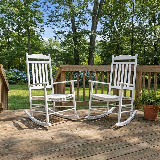 Shine Company Set of 2 Maine Wood Rocking Chairs, 2-Pack, White