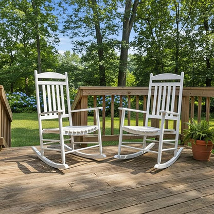 Shine Company Set of 2 Maine Wood Rocking Chairs, 2-Pack, White