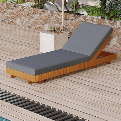 Christopher Knight Home Habery Acacia Wood Chaise Lounge Outdoor with Cushion, Wooden Patio Chaise Lounge with Cushion, Adjustable Backrest Outdoor Sunbathing Lounge Chair, Copper Teak+Dark Grey