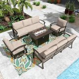 Gotland Aluminum Patio Furniture Set with Fire Pit Table - Photo 1