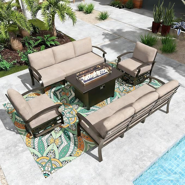 Gotland Aluminum Patio Furniture Set with Fire Pit Table - Photo 1