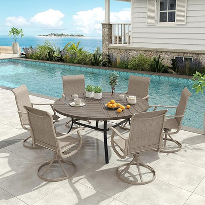 VICLLAX 50" Round Patio Dining Table for 6, All Weather Metal Outdoor Table with 1.57" Umbrella Hole and Surdy Frame for Garden Lawn Deck, Grey