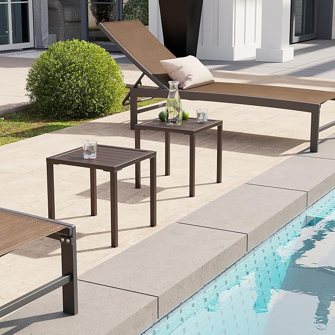 Crestlive Products Aluminum Outdoor Side Table Set of 2, Pool Lounge Chair Side Table - Photo 2