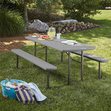 COSCO Outdoor Living 6 ft. Folding Picnic Table, Dark Gray Wood Grain Resin with Gray Steel Legs - Photo 2