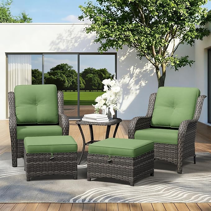 5 Piece Outdoor Wicker Patio Furniture Set, Patio Chairs Set with Thickened Olefin Cushions, High Back and Deep Seating - Photo 9