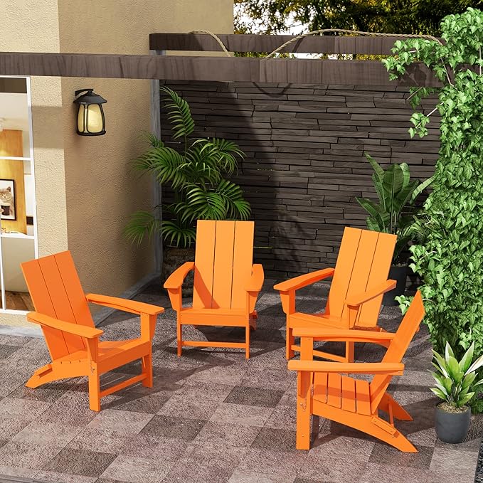 WestinTrends Ashore Modern Outdoor Folding Adirondack Chair (Set of 4), Orange