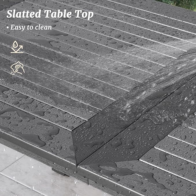 6-Person HDPS Outdoor Dining Table, Weather-Resistant Rectangle Patio Dining Table, 500 LBS Weight Capacity, Outdoor Patio Table for Outside Indoor, Lawn, Garden, and Backyard, Dark Gray