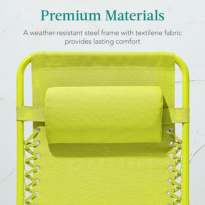 Best Choice Products Adjustable Zero Gravity Chair, Monochromatic Color Folding Patio Recliner w/Side Tray, Headrest - Neon