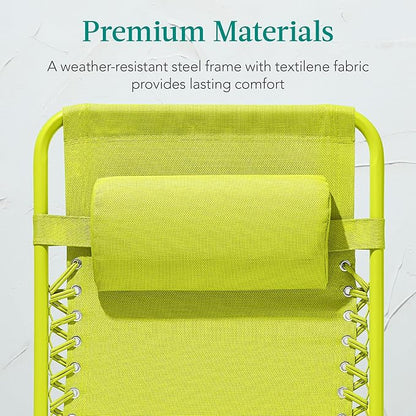 Best Choice Products Adjustable Zero Gravity Chair, Monochromatic Color Folding Patio Recliner w/Side Tray, Headrest - Neon