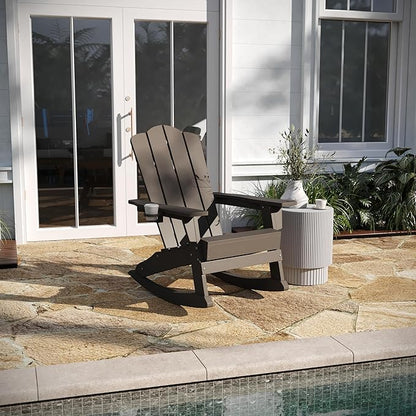 Taylor & Logan Nellis Adirondack Rocking Chair with Cup Holder, Weather Resistant HDPE Adirondack Rocking Chair in Brown