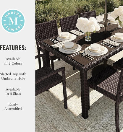 Martha Stewart Bedford 71" Indoor-Outdoor Patio Table with Faux Wood Top and Rattan Wicker Finish in Brown