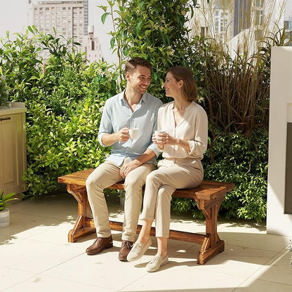 Outsunny Outdoor Wooden Bench, 2-Person Rustic Patio Garden Bench Seat, Backless Outdoor Loveseat with Farmhouse X-Shaped Base for Porch, Park, Lawn, Yard, Carbonized