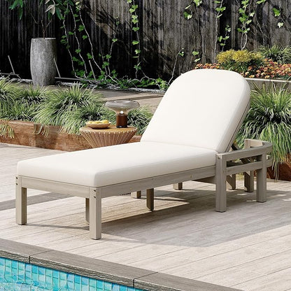 Outdoor Chaise Lounge Chair Set of 3, Patio Chaise Lounge Recliner with Adjustable Backrest, Acacia Wood Poolside Chaise Lounge with Thick All-Weather Cushions for Patio, Deck and Backyard(C)