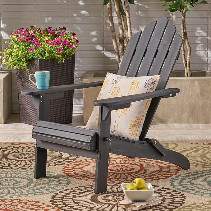 Christopher Knight Home Foldable Adirondack Chair Outdoor Acacia Wood Patio Chair with Slat Panel Design and Compact Folding Frame for Porch Backyard