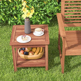 RELAX4LIFE Adirondack Outdoor Side Table - 2-Tier Acacia Wood Square End Tables w/Slatted Tabletop & Shelf for Garden - Photo 8