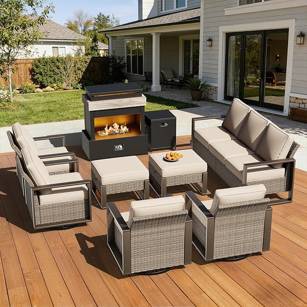 8 Pieces Metal Wicker Patio Furniture Set - 75" Sofa, Four Swivel Chairs and Two Ottomans - Photo 1